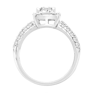 1.5 Carat GIA Certified Cushion-Cut Platinum Designer Popular Halo Style Baguette and Pave Set Round Diamond Engagement Ring with a 0.75 Ct D-E VS1-VS2 Center.