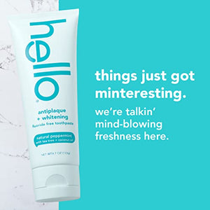 Hello Antiplaque and Whitening Fluoride Free Toothpaste, Natural Peppermint Flavor, SLS Free, Gluten Free, and Peroxide Free, 4.7 Ounce (Pack of 4)