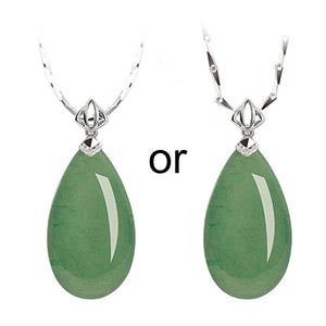 iSTONE Natural Gemstone Green Jade Aventurine Water Drop 925 Sterling Silver Pendant Necklace