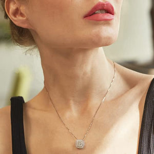 1/2 Carat Diamond, 925 Sterling Silver Prong Set Round-Cut Diamond Cushion Halo Pendant Necklace (I-J, I2-I3) by La4ve Diamonds| Real Diamond Jewelry for Women| Gift box included