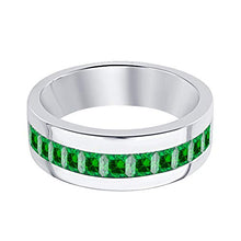 Load image into Gallery viewer, dazzlingjewelrycollection 14K White Gold Over Sterling Silver Princess Cut Emerald Mens Wedding Band Ring
