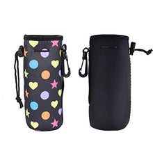 Load image into Gallery viewer, Af-Wan Protable Neoprene Insulated Water Drink Bottle Cooler Carrier Cover Sleeve Tote Bag Pouch Holder Strap for Kid Children Women Men Biker Travel Cycling Climbing Sports(Black+Black)
