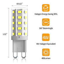 Load image into Gallery viewer, G9 Led Bulb 4W Bi Pin Base(40W Halogen Equivalent) 6000K Daylight White 360° Beam Angle,400 LM Non-dimmable for Home Lighting,5 Pack
