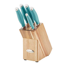 Load image into Gallery viewer, Rachael Ray Cucina Japanese Stainless Steel Knife Kitchen Cutlery Wooden Block Set, 6 Piece, Agave Blue
