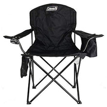 Load image into Gallery viewer, Coleman Camp Chair with 4-Can Cooler | Folding Beach Chair with Built In Drinks Cooler | Portable Quad Chair with Armrest Cooler for Tailgating, Camping &amp; Outdoors , Black, Roomy seat: 24&quot;
