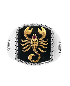 Effy 925 Sterling Silver & 18K Yellow Gold Onyx & Ruby Scorpion Ring, 5 TCW IRS0M667RX