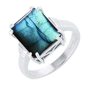 Sterling Silver with Natural Labradorite Solitaire Ring