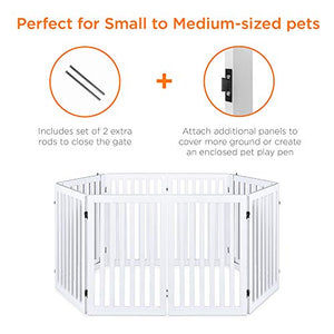 Best Choice Products 31.5in 4-Panel Freestanding Wooden Pet Gate w/Walk Through Door, Adjustable Pen - White