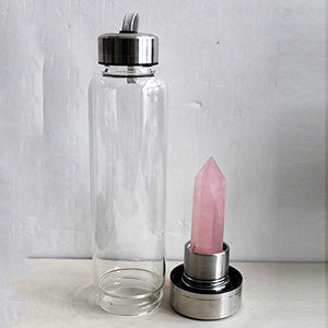 Crystal Water Bottle - Rose Quartz Gemstone Infused Elixir - Natural Wellness Healing - Glass/Stainless Steel