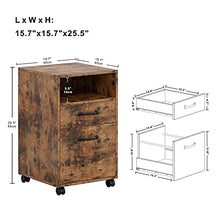 Load image into Gallery viewer, IRONCK Lateral Filing Cabinet with 2 Drawers Industrial Printer Stand on Wheels Home Office Cabinet Open Shelf Mobile Vertical File Cabinet, Vintage Brown
