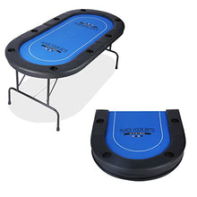 Load image into Gallery viewer, Vilobos Poker Table Foldable 6-8 Players Folding Poker Table Fully Assembled Casino-Style Texas Hold&#39;em Poker Table with Faux Leather Padded Rails and Cup Holders, Blue
