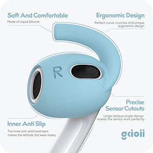 Gcioii 3 Pairs AirPods 3 Ear Hooks Covers [Added Storage Pouch] Anti Slip Wings Ear Covers, Grip Tips Accessories Compatible with Apple AirPods 3rd Generation (Lake Blue, Medium)