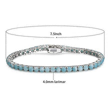 Load image into Gallery viewer, 18K White Gold Plated 5.0 Round Gemstone Tennis Bracelet, Fashion Jewelry Gift for Women and Girl -Opal and Larimar (Larimar stone)
