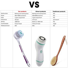 Load image into Gallery viewer, SoulBay Electric Body Brush with 5 Attachments: Rechargeable Back Brush IPX7 Long Handle Exfoliating Spin Scrubber for Shower Bathing Cleansing Wash Deep Cleaning

