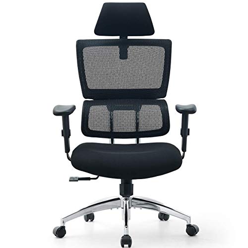 Ticova Ergonomic Office Chair - High Back Desk Chair with Elastic Lumbar Support & Thick Seat Cushion - 140°Reclining & Rocking Mesh Computer Chair with Adjustable Headrest, Armrest