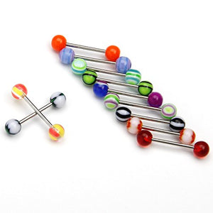 Tongue Rings, CrazyPiercing 110pcs 14G Surgical Steel Nipple Straight Barbells with Assorted Colors Acrylic Ball, Wearable Bar Length 5/8" Tongue Body Piercing Jewelry