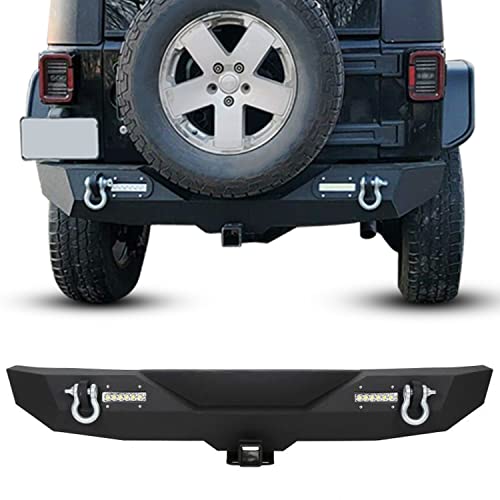 Rear Bumper Compatible with 2007-2018 Jeep Wrangler JK & Unlimited Rock Crawler Bumper w/2