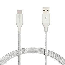 Load image into Gallery viewer, Amazon Basics Double Braided Nylon USB-C to USB-A 2.0 Fast Charging Cable, 3A - 6-Foot, Silver
