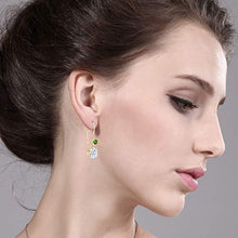 Load image into Gallery viewer, 14K Yellow Gold Dangle Earrings Set with Forever Classic Oval 1.00ct (DEW) Created Moissanite from Charles &amp; Colvard and Simulated Tsavorite
