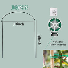 Load image into Gallery viewer, 10 Pack Garden Plant Support Stakes,10&quot; Wide x 16&quot; High Half Round Metal Garden Plant Support Ring Cage Border Support, Garden Supports for Plants Peony Flowers Vine Tomato with 66ft Plant Ties
