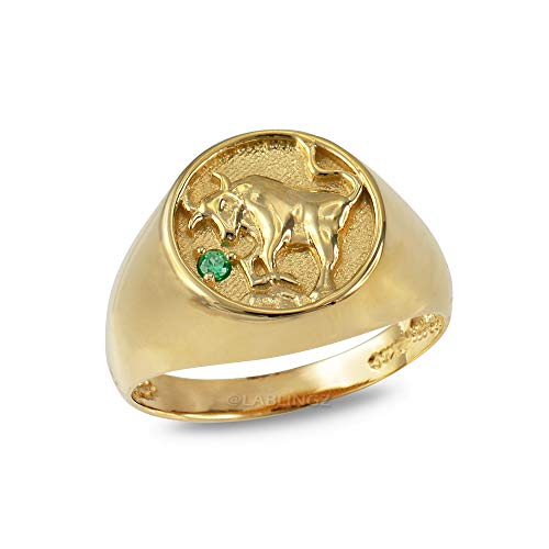 10K Yellow Gold Genuine Emerald May Birthstone Taurus Zodiac Ring (11)