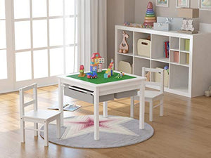 UTEX 2-in-1 Kids Multi Activity Table and 2 Chairs Set with Storage (White)