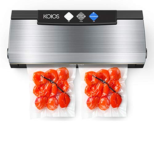 KOIOS Vacuum Sealer Machine, 80Kpa Automatic Food Sealer with Cutter for Food Savers, 10 Sealing Bags (FDA-Certified), With Up To 40 Consecutive Seals, Dry & Moist Modes, Compact Design (Silver)