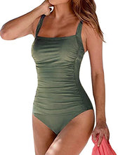 Load image into Gallery viewer, Firpearl Women's Black One Piece Swimsuit Padded Push Up Ruched Tummy Control Swimwear 18 Army Green-2
