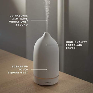 Vitruvi Stone Diffuser, Ceramic Ultrasonic Essential Oil Diffuser for Aromatherapy, White, 90ml Capacity