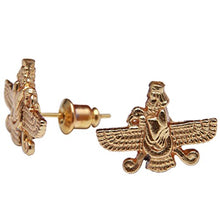Load image into Gallery viewer, 18K Gold Pt Farvahar Iranian Persian Farsi Farohar Earring Iran Persia Pahlavi Gift (Push Back)
