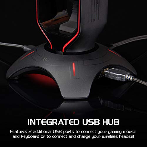 Load image into Gallery viewer, ENHANCE Gaming Headset Stand - LED Headphone Hanger with Mouse Bungee and 2 Port USB Hub - 7 RGB Colors + Color Changing Mode, Headset Hanger, Mouse Bungee 3-in-1 Gaming Desktop Accessory