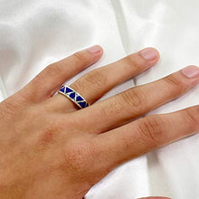 Load image into Gallery viewer, Southwestern Style 6mm Wide Lapis Lazuli Gemstone Wedding Band Sterling Silver Unisex Ring Size 13
