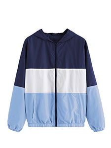 SweatyRocks Women's Casual Jackets Lightweight Hooded Windbreaker Outdoor Hiking Color Block S