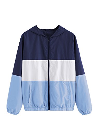 SweatyRocks Women's Casual Jackets Lightweight Hooded Windbreaker Outdoor Hiking Color Block S
