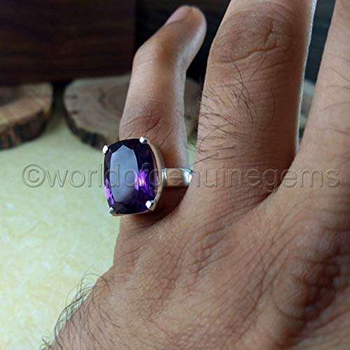 amethyst ring, dark purple amethyst solitaire ring, february birthstone jewelry, purple 925 sterling silver, men's engagemnet band, eternity love promise ring band