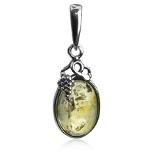 Load image into Gallery viewer, Ian and Valeri Co. Lemon Amber Sterling Silver Classic Grape Leaves Pendant Necklace Chain 18"
