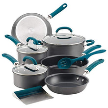 Load image into Gallery viewer, Rachael Ray Create Delicious Hard Anodized Nonstick Cookware Pots and Pans Set, 11 Piece, Gray with Teal Handles
