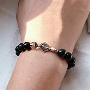 Feng Shui Black Obsidian Wealth Bracelet Natural Moonstone Black Crystal Green Ghost 925 Silver Attract Lucky Gift for Man Woman Couple Best Friend,Black Crystal 1