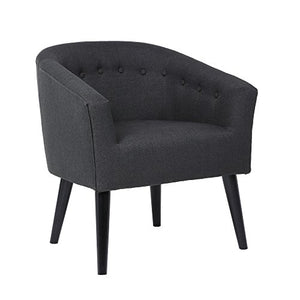 LSSBOUGHT Stylish Upholstered Button Tufted Fabric Living Room Accent Chair with Solid Wood Legs and Armrest, Charcoal