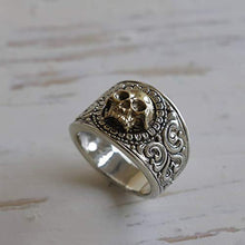 Load image into Gallery viewer, grim Reaper skull ring sterling silver biker Gothic Pirate memento mori men brass viking
