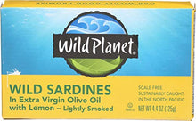 Load image into Gallery viewer, Wild Planet Wild Sardines in Extra Virgin Olive Oil with Lemon, Keto and Paleo, 3rd Party Mercury Tested, 4.4 Ounce
