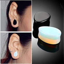 Load image into Gallery viewer, HQLA 2 Pairs Teardrop Clear Opalite Moonstone &amp; Black Obsidian Natural Stone Plug Tunnels Ear Gauges Expanders Stretcher Body Piercings (0g(8mm))
