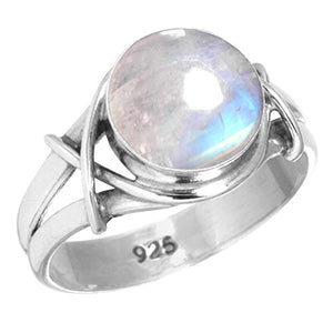 925 Sterling Silver Women Jewelry Natural Rainbow Moonstone Ring Size 9