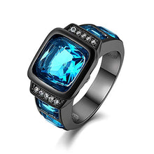 Load image into Gallery viewer, Opal Jewelry Mans Size 7-11 Black Gold Filled Blue Sapphire Wedding Engagement Ring Gift (10)
