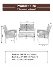 Load image into Gallery viewer, MIERES Patio Furniture Sets 4 Pieces-Sturdy Wicker Outdoor Indoor Conversation Bistro |304 Metal Feet | Bench Seat Two Rattan Chairs One Glass Top Table |for Porch Backyard, Brown
