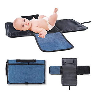 Baby Portable Changing Pad,Diaper Change Mat with Head Cushion and Pockets,Travel Changing Mat Station, Travel Home Change Mat Organizer Bag for Toddlers Infants and Newborns. (Blue)