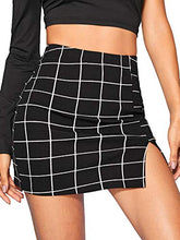 Load image into Gallery viewer, Floerns Women's Plaid Bodycon Split Mini Skirt A Black M
