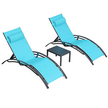 Load image into Gallery viewer, PURPLE LEAF Patio Chaise Lounge Sets 3 Pieces Outdoor Lounge Chair Sunbathing Chair with Headrest and Table for All Weather, Turquoise Blue

