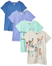Load image into Gallery viewer, Spotted Zebra Girls' Short-Sleeve T-Shirt Tops, Pack of 4, Blue/Purple/Grey, Horses, Small
