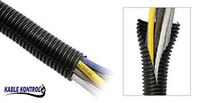 Load image into Gallery viewer, Kable Kontrol Split Wire Loom Tubing - 3/8” Inch Diameter - 10&#39; Feet Long - Black - Durable Polyethylene Tubing - Wire Conduit- Wire Protector - Split Corrugated Tubing
